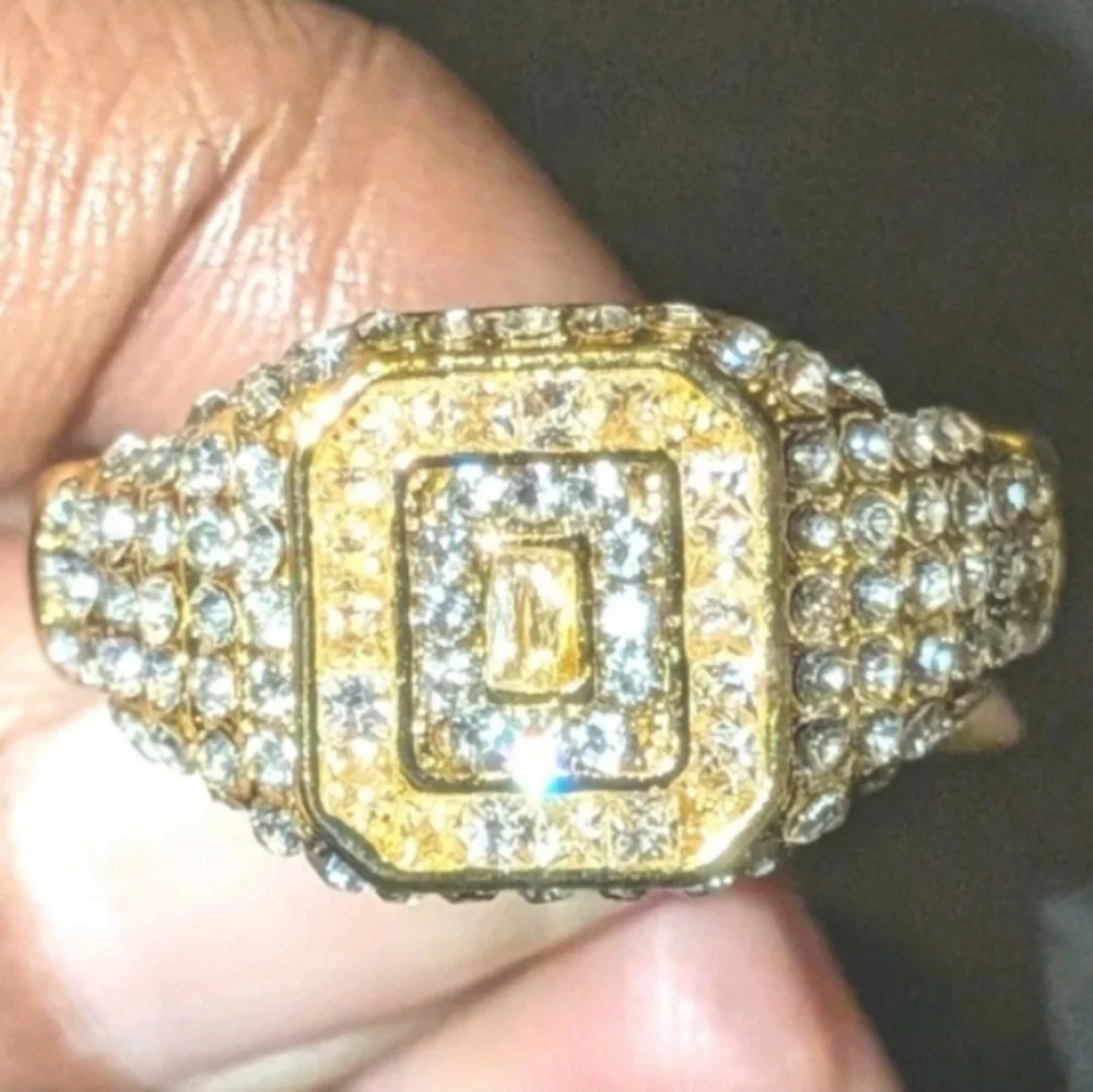 Elegant Mens Simulated Diamonds With 2ct 14k Yellow gold Plated Ring Sz 12